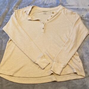 Cream Waffle Knit Henley Top
